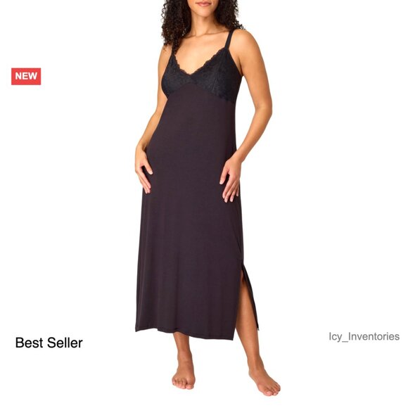 Lace Trim Nightgown Adjustable Straps Breathable Sleepwear Chemise Style Lounge
